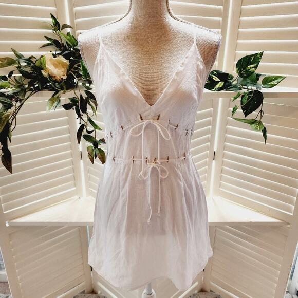 REFORMATION WHITE COTTON TIE FRONT SUMMER DRESS SIZE 6 - Picture 1 of 9